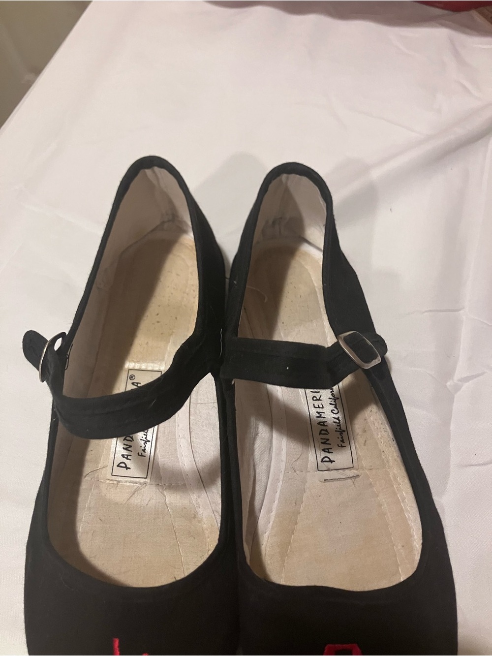 Pandamerica Vintage Black Canvas Chinese Mary Jane Flats Embroidery Size 38 7.5 - Picture 3 of 4